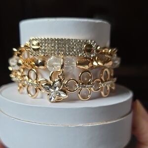 Gold and Crystal Floral Bracelet Set